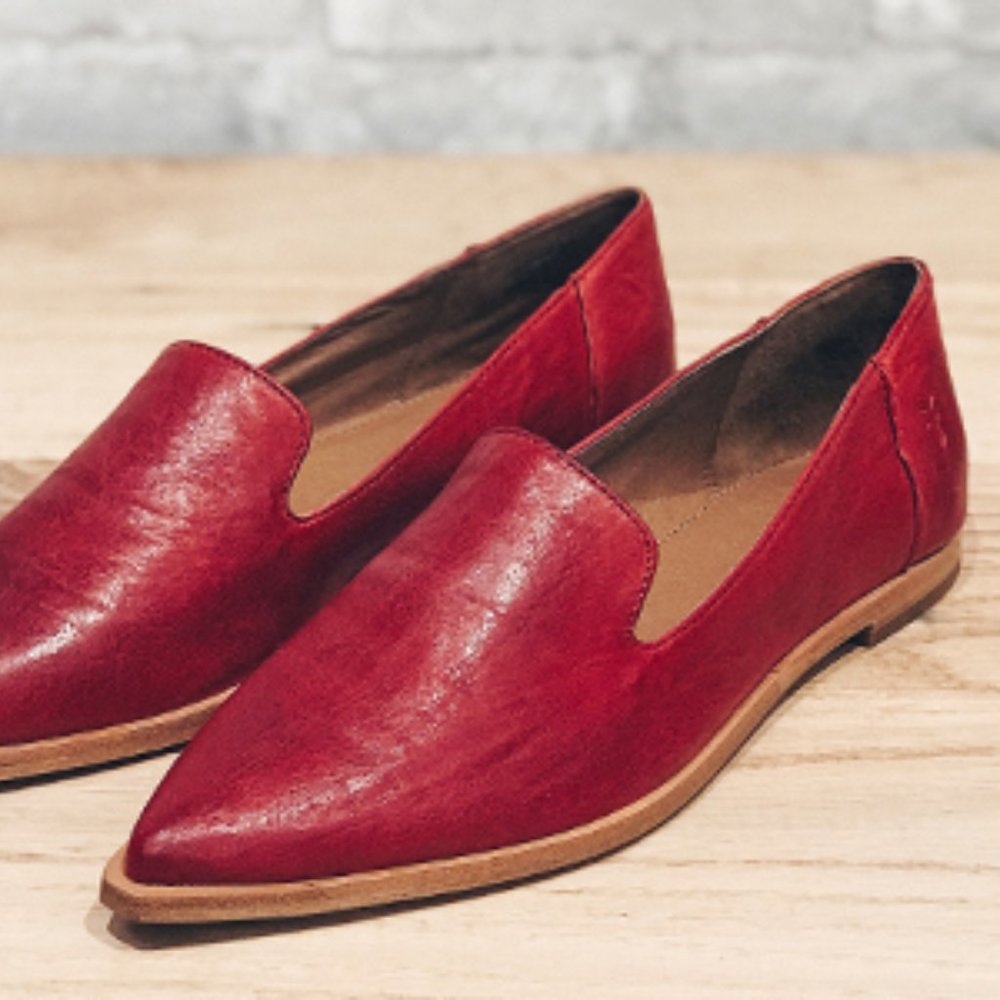 Frye Kenzie Venetian Cognac Leather Work Casual Everyday Pointy Wood Flat Loafer - Picture 4 of 11